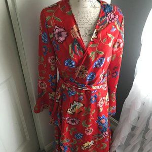 Floral Red Midi length dress